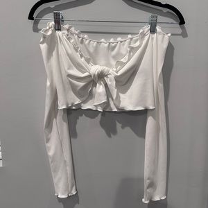 Off the shoulder ruffled tie knot white crop